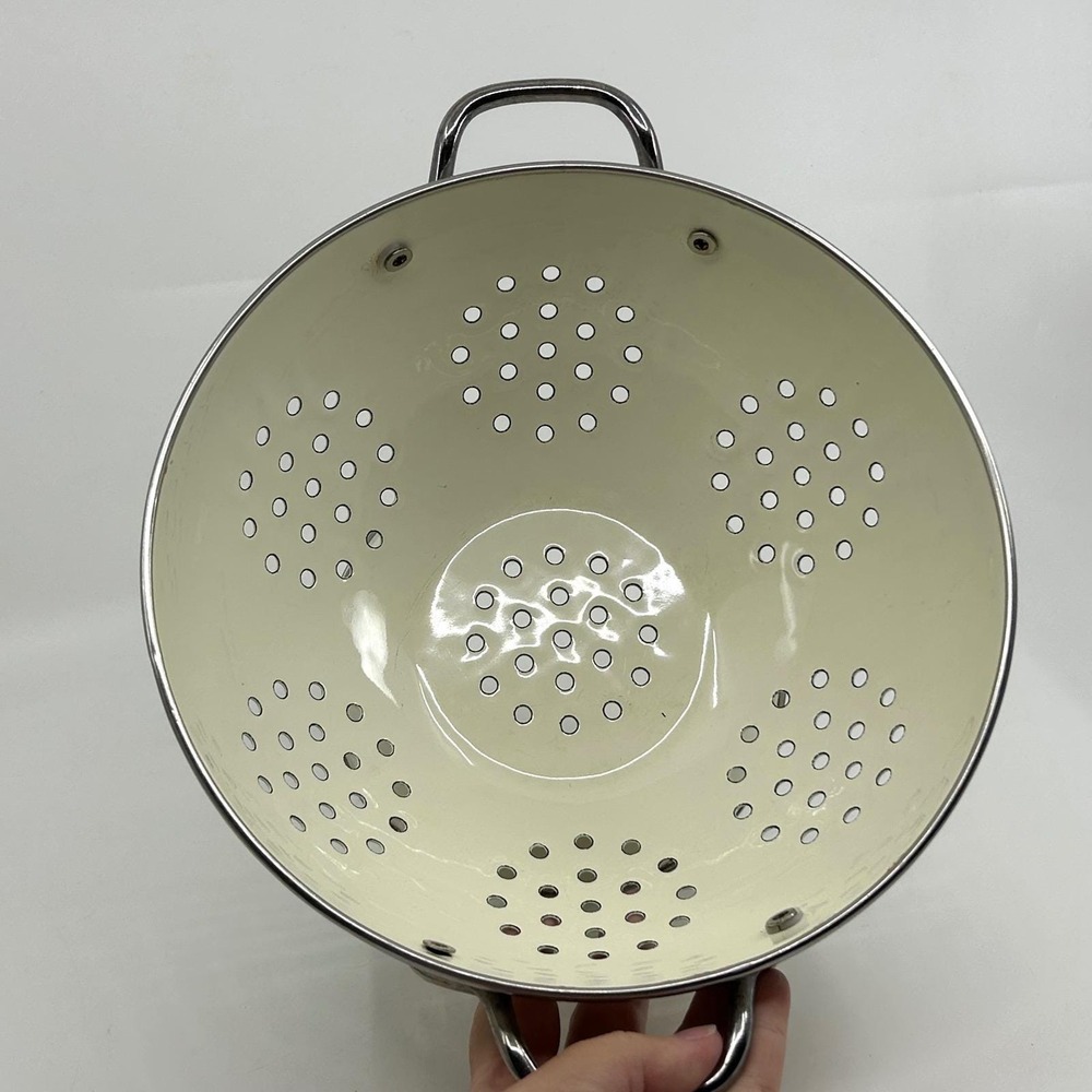Vintage Marmalade Goose Colander Strainer Enamel Blue Bowed Heart Cottagecore - Picture 13 of 17